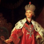 Павел I в короне, далматике и знаках Мальтийского ордена.