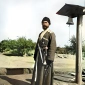 Окрестности Асхабада. Лагерь туркменской милиции. Командир (Есаул) - Георгиевский кавалер.