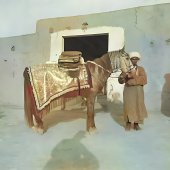 Дары эмира Полю Надару: лошадь и халаты.