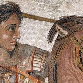 Македонский на мозаике, изображающей битву при Иссе