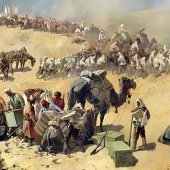 Хивинский поход 1873 года. Переход Туркестанского отряда через мёртвые пески к колодцам Адам-Крылган. Художник: Каразин Николай Николаевич